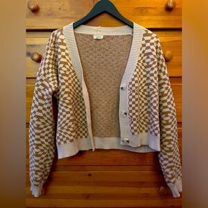 Tan Checkered Cardigan